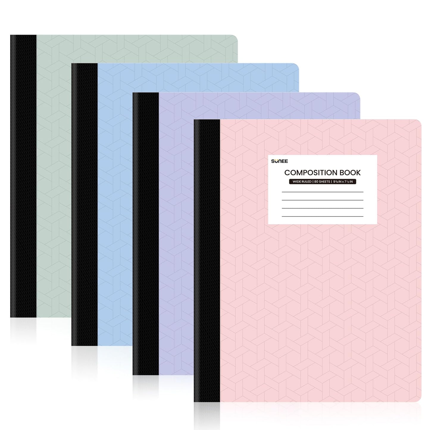 SUNEE Composition Notebooks - Wide Ruled Paper, 4 Pack Composition Book, 9 3/4" x 7 1/2", 80 Sheets/160 Pages, Assorted Colors, School & Office Supplies