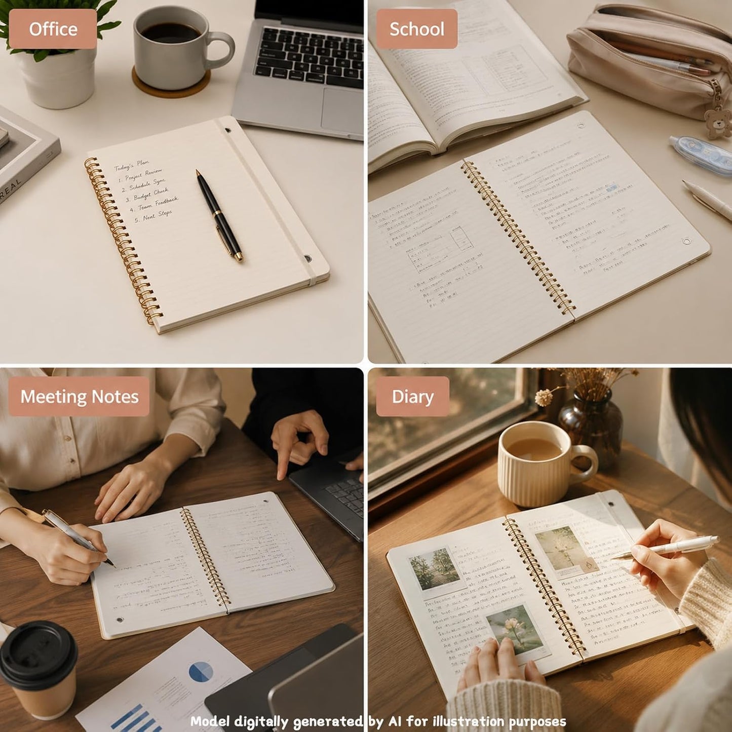 Siorpee 4 PCS Small Spiral Notebook 5x7, Spiral Journal Notebook, Notebooks for Work, Note Taking, School, Small Notebooks 5x7 with Strap, Cute Notebooks for Women 50 Sheets