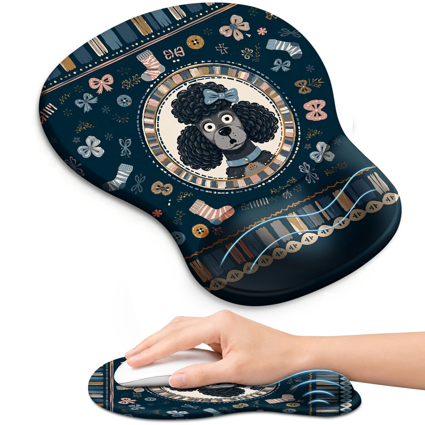 Ergonomic Mouse Pad with Wrist Rest, Gel Wrist Support, Black | 10.2 x 7.6 in Mouse Pad with Smooth Fabric Surface and Non-Slip Rubber Base for Office, Home, Study, and Gaming