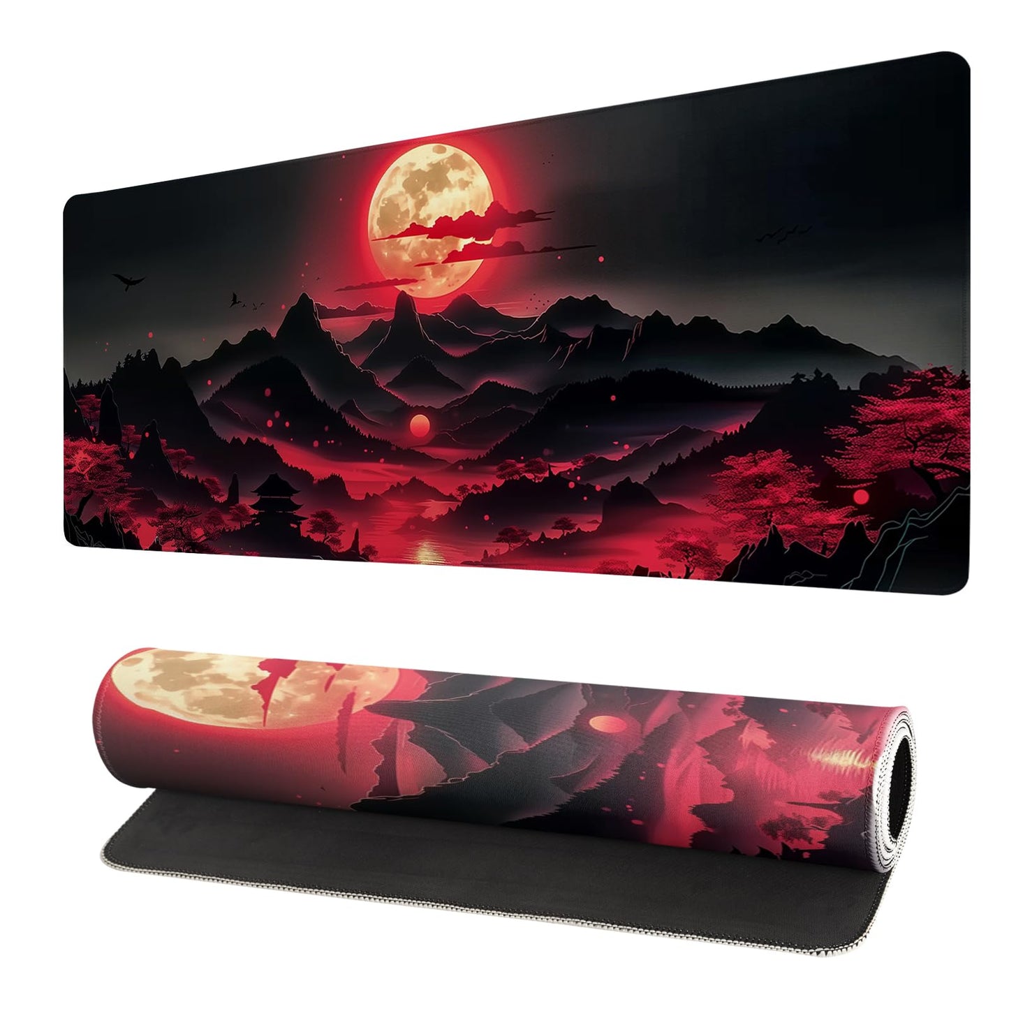Japanese Mouse Pad, Large Japanese Desk Mat, XL Anime Gaming Keyboard Mat, Non-Slip Rubber Base, Big Extended Desk Protector for Home Office, 31.5”x11.8”