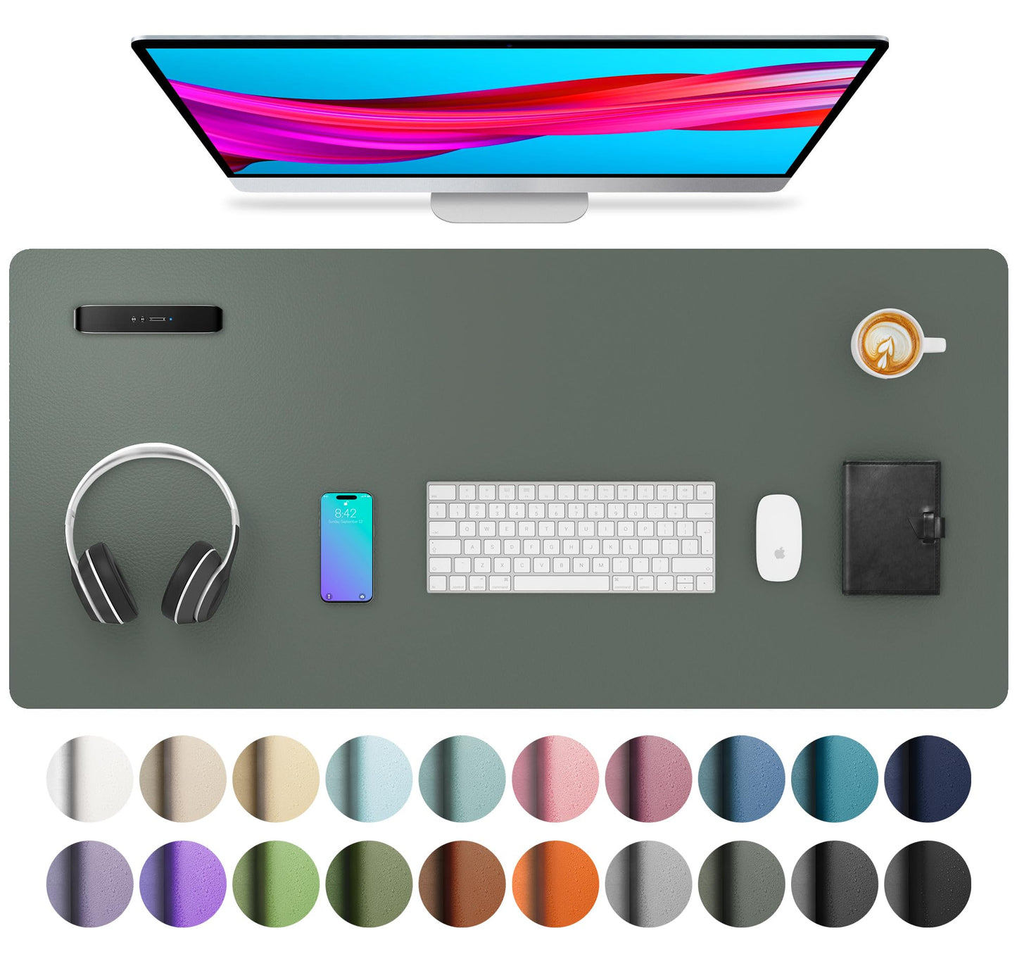 Aothia Non-Slip Waterproof PU Leather Desk Pad Protector for Mouse, Writing Desk, Office, Home, Laptop Blotter, 23.6" x 13.7", Black