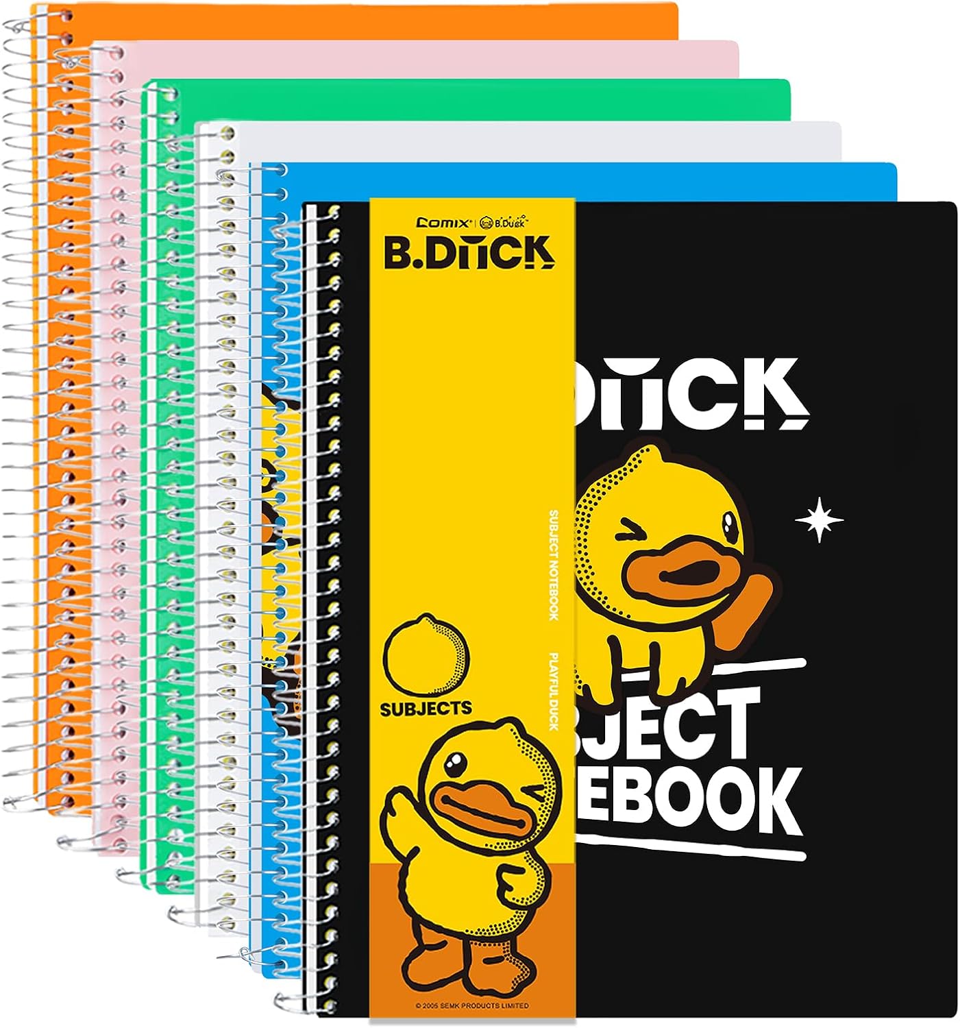 Comix 6-Pack 1 Subject Notebook with Plastic Cover, 70 Sheets 8.5" x 11" College Ruled Notebook with 1 Divider for Office/School/Home (Black,Blue,White,Green,Pink,Orange)