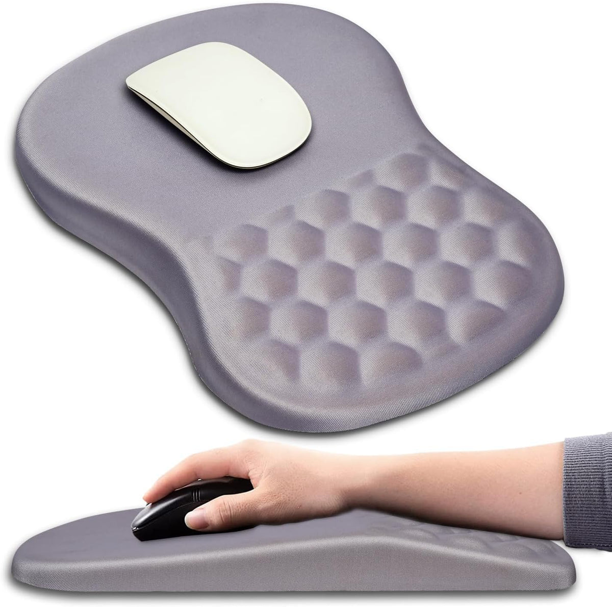 Hokafenle Ergonomic Mouse Pad Wrist Support with Massage Design, Wrist Rest Pain Relief Mousepad with Memory Foam&Non-Slip PU Base, Mouse Pads for Wireless Mouse & Desk (12x8 inch,Black)