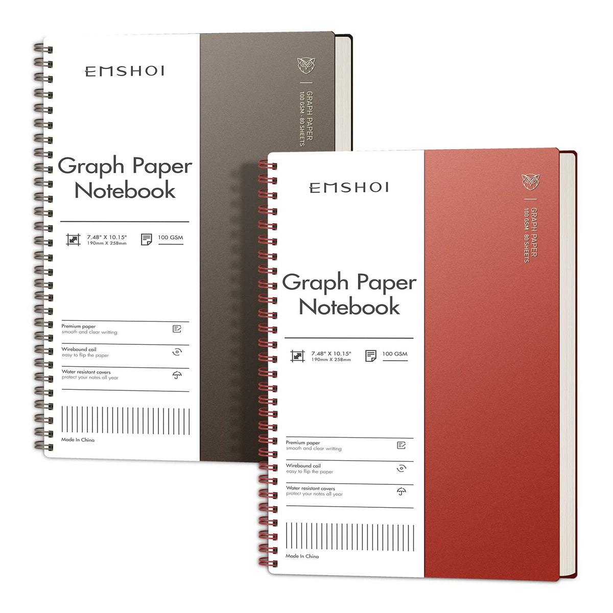 EMSHOI Lined Spiral Journal Notebook, 4 Pack, 640 Pages, A5 (5.7" x 8.2") | College Ruled, 100 GSM Thick Paper, Flexible Plastic Cover, for School, Student, Writing, Journaling, Work, Women & Men