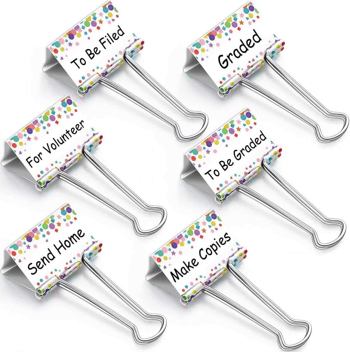 Tenare 6 Pack 2 Inch Teacher Binder Clips, Classroom Paper Organizer | Includes To Be Graded, Make Copies, Graded, Send Home, For Volunteer and To Be Filed for Classroom Management Paper Sorting