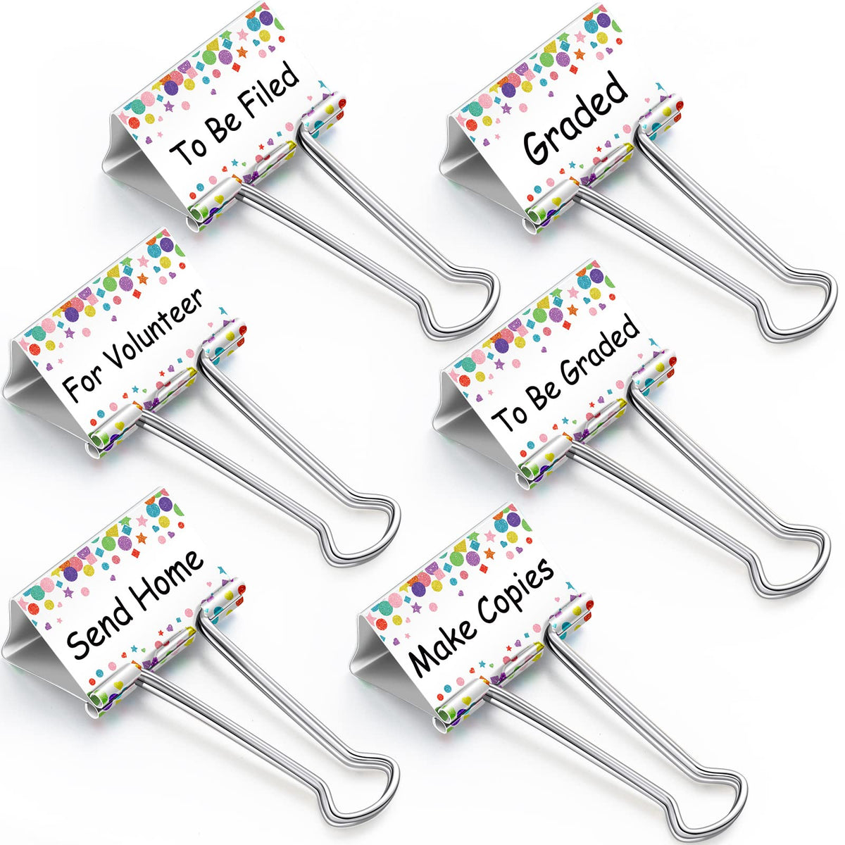 Tenare 6 Pack 2 Inch Teacher Binder Clips, Classroom Paper Organizer | Includes To Be Graded, Make Copies, Graded, Send Home, For Volunteer and To Be Filed for Classroom Management Paper Sorting