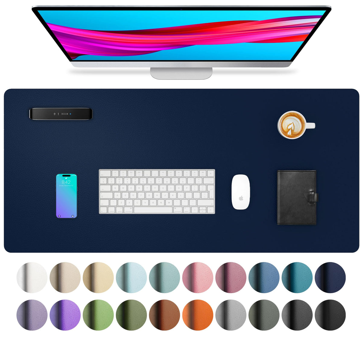 Aothia Non-Slip Waterproof PU Leather Desk Pad Protector for Mouse, Writing Desk, Office, Home, Laptop Blotter, 23.6" x 13.7", Black