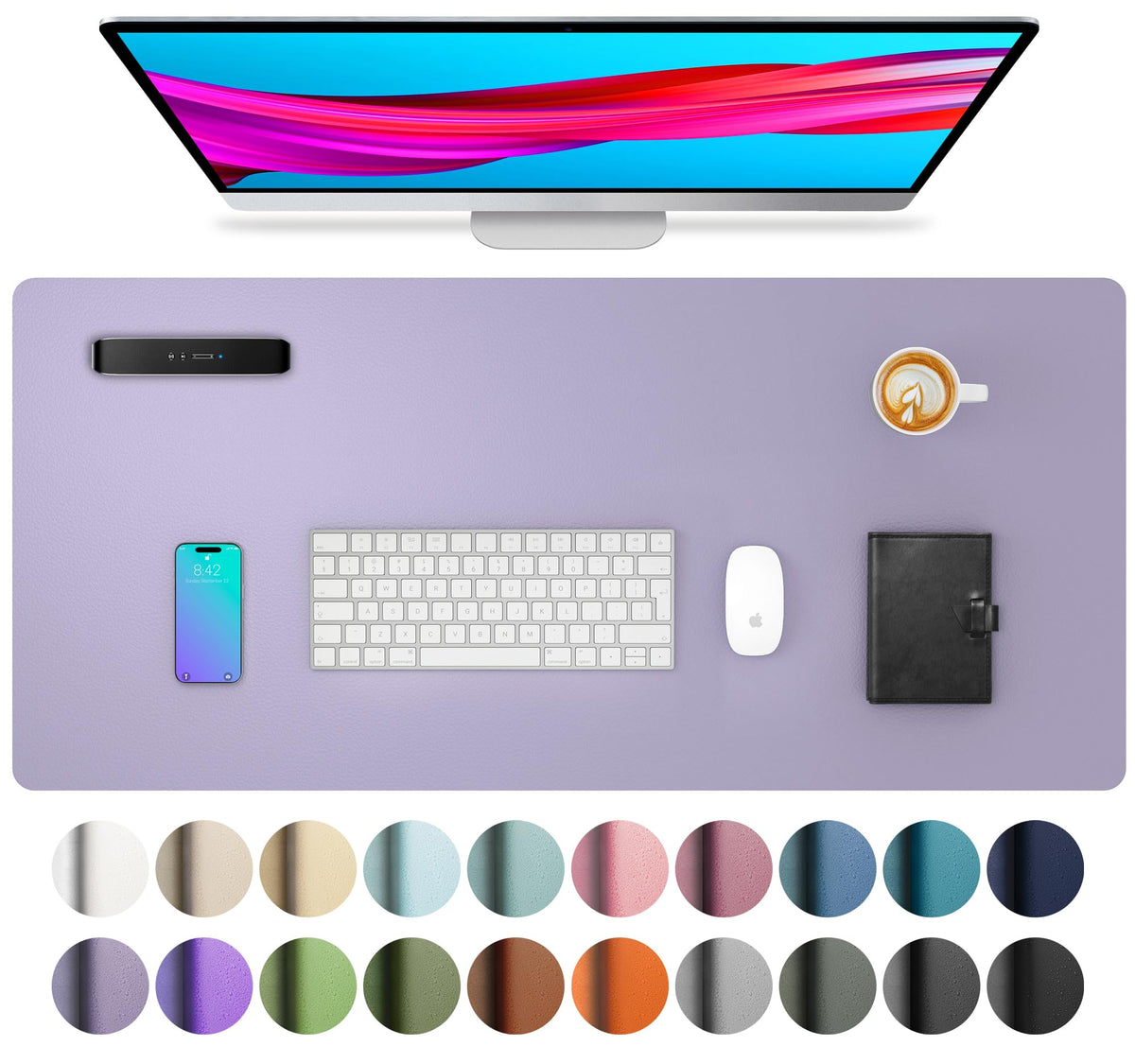 Aothia Non-Slip Waterproof PU Leather Desk Pad Protector for Mouse, Writing Desk, Office, Home, Laptop Blotter, 23.6" x 13.7", Black
