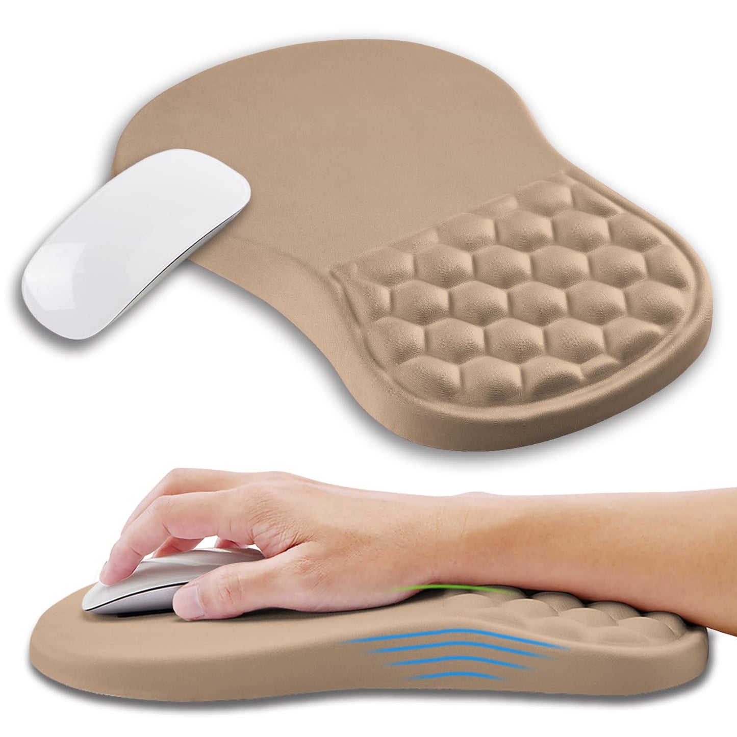 Ergonomic Mouse Pad Wrist Support with Memory Foam Massage Bulge, Carpal Tunnel Pain Relief Mousepad Wrist Rest for Mouse(12x8 inch, Black)