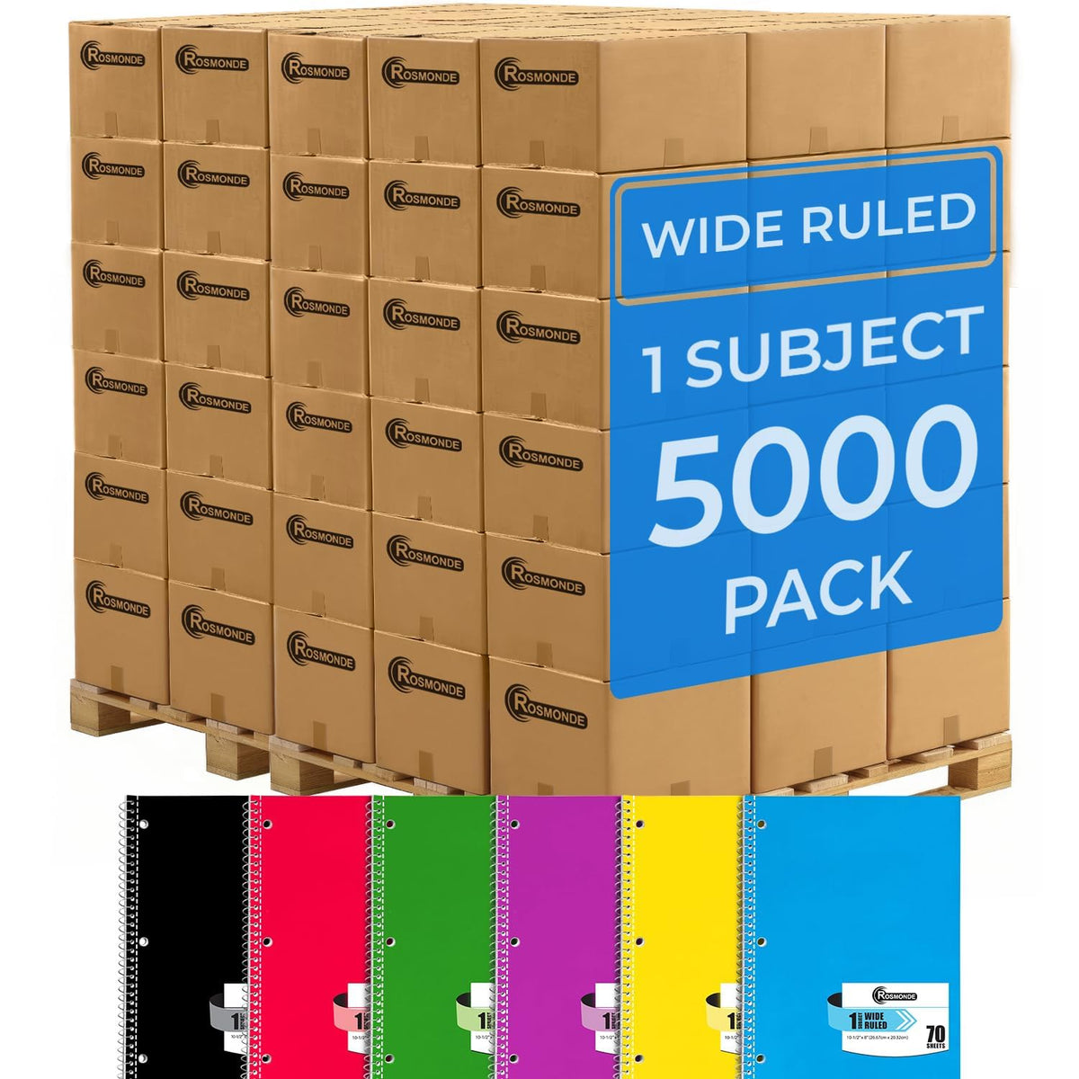 12 Pack Spiral Notebooks, 1 Subject Notebook, Wide Ruled, Assorted | Bulk Wide Ruled Notebooks For School, 70 Sheets (140 Pages), 8 x 10-1/2", 3 Hole Punched, Single Subject Spiral Notebook Bulk