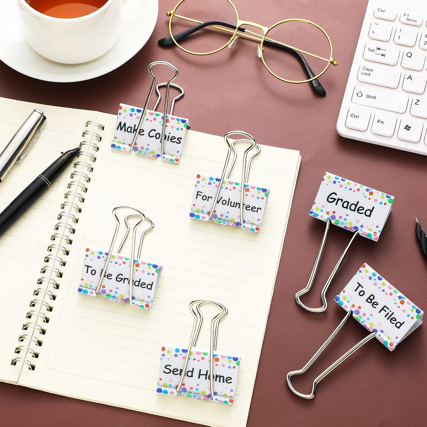 Tenare 6 Pack 2 Inch Teacher Binder Clips, Classroom Paper Organizer | Includes To Be Graded, Make Copies, Graded, Send Home, For Volunteer and To Be Filed for Classroom Management Paper Sorting