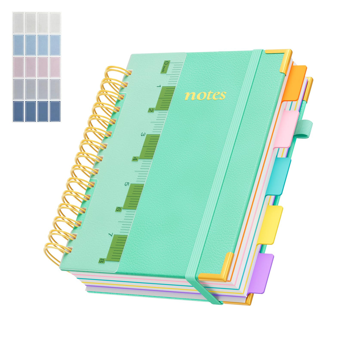 Line Hardcover Spiral Notebook with Removable Dividers Tabs & Ruler, 5 Subject Notebook College Ruled, 300 Page, Large 8"x10" B5 Notebooks for Work School, Lined Journal for Women & Men, Purple