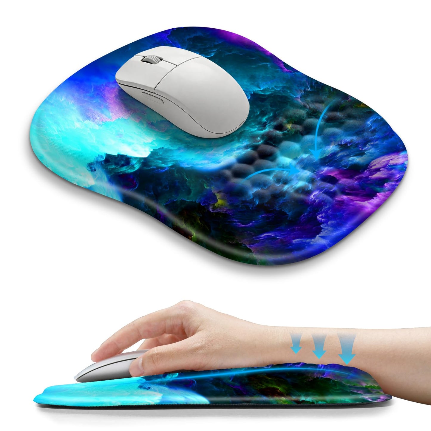 Hokafenle Ergonomic Wrist-hugging Mouse Pad Wrist Support, U-shaped Holding Wrist Rest Mousepad for Carpal Tunnel Pain Relief with Cushioned Memory Foam Slope Massage Bulge (Classic 10.2x8.3 in,Black)