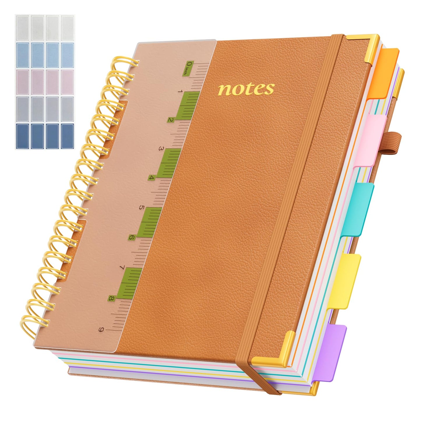 Line Hardcover Spiral Notebook with Removable Dividers Tabs & Ruler, 5 Subject Notebook College Ruled, 300 Page, Large 8"x10" B5 Notebooks for Work School, Lined Journal for Women & Men, Purple