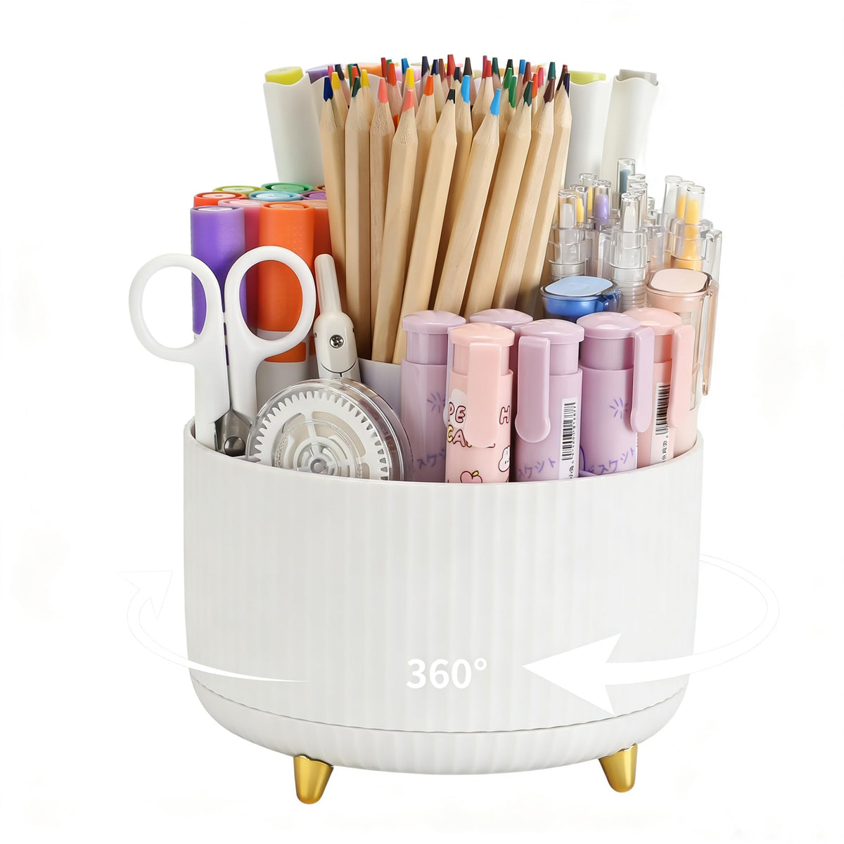 Camelmother 360°Rotating Pen&Pencil Holder For Desk With 5Slots Cute Office | Spacious Beautiful & Durable For Teachers Students Workers Easy Storage for Pens Stationery