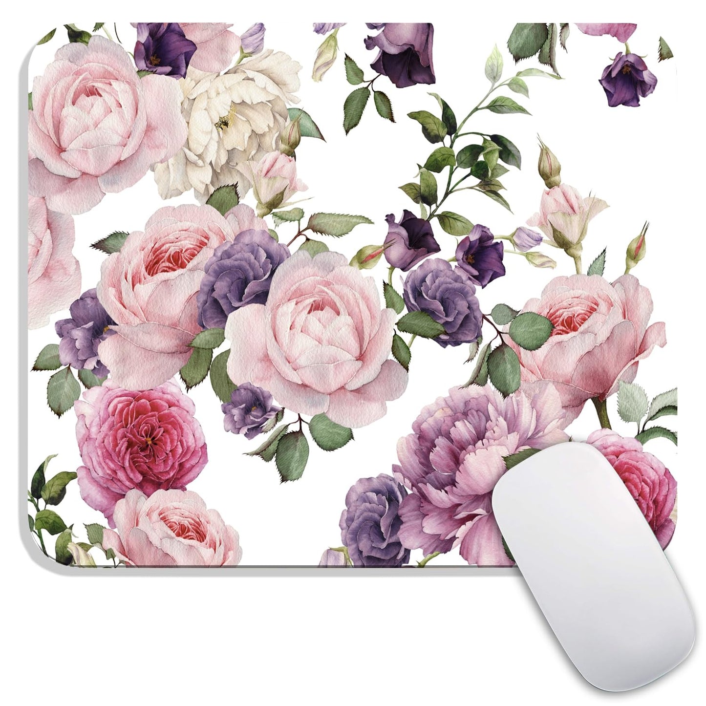 Square Mouse Pad Beautiful Flowers Plants, Personalized Premium-Textured Custom Mouse Mat Design, Washable Mousepad Cloth, Non-Slip Rubber Base Computer Mouse Pads for Wireless Mouse