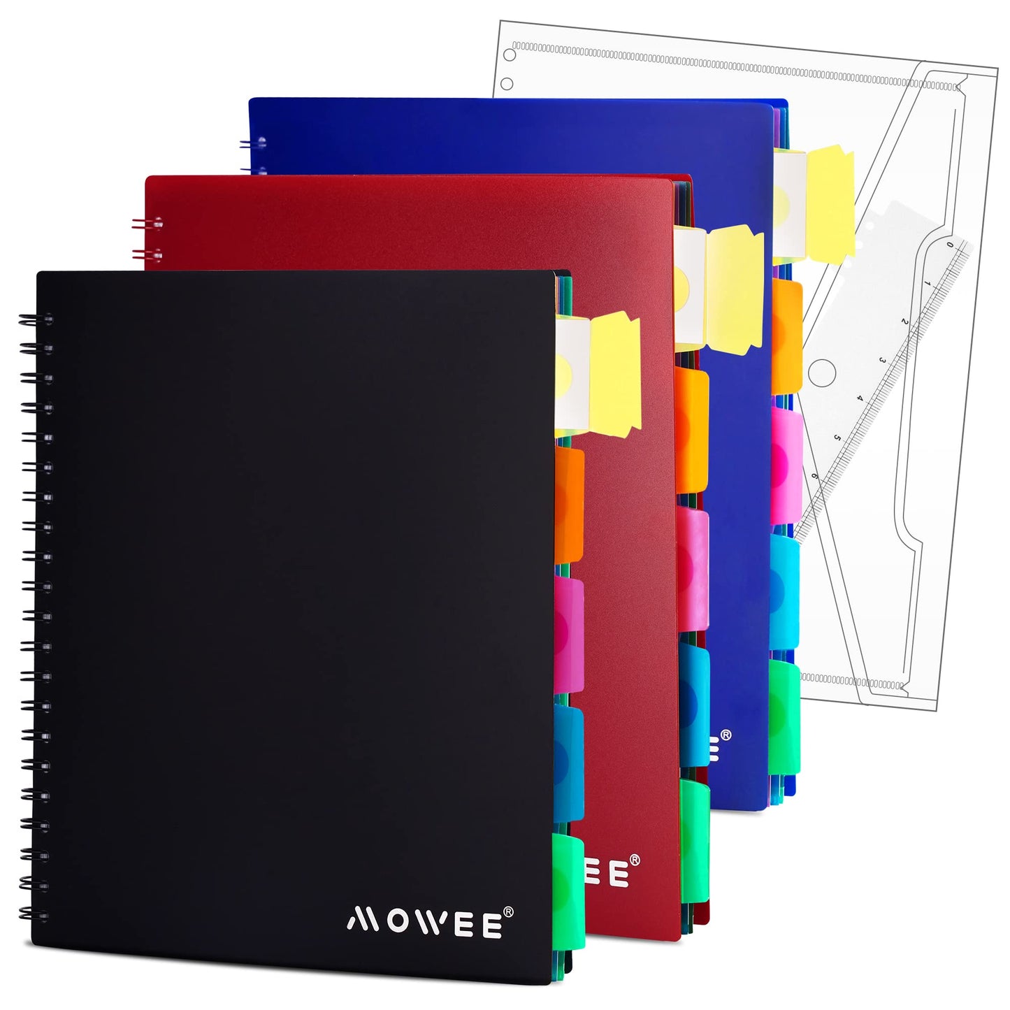 Spiral Notebook - 5 Subject Notebook, College Ruled Notebook With Dividers Pocket, Tabs Label, 11" Ruler, 200 Pages, for Writing Journal, Home & Office, School Supplies, 8.5''x11''Black | 200 Pages, 11" Ruler, 8.5"x11" Black, Pocket Dividers with Tab Labe