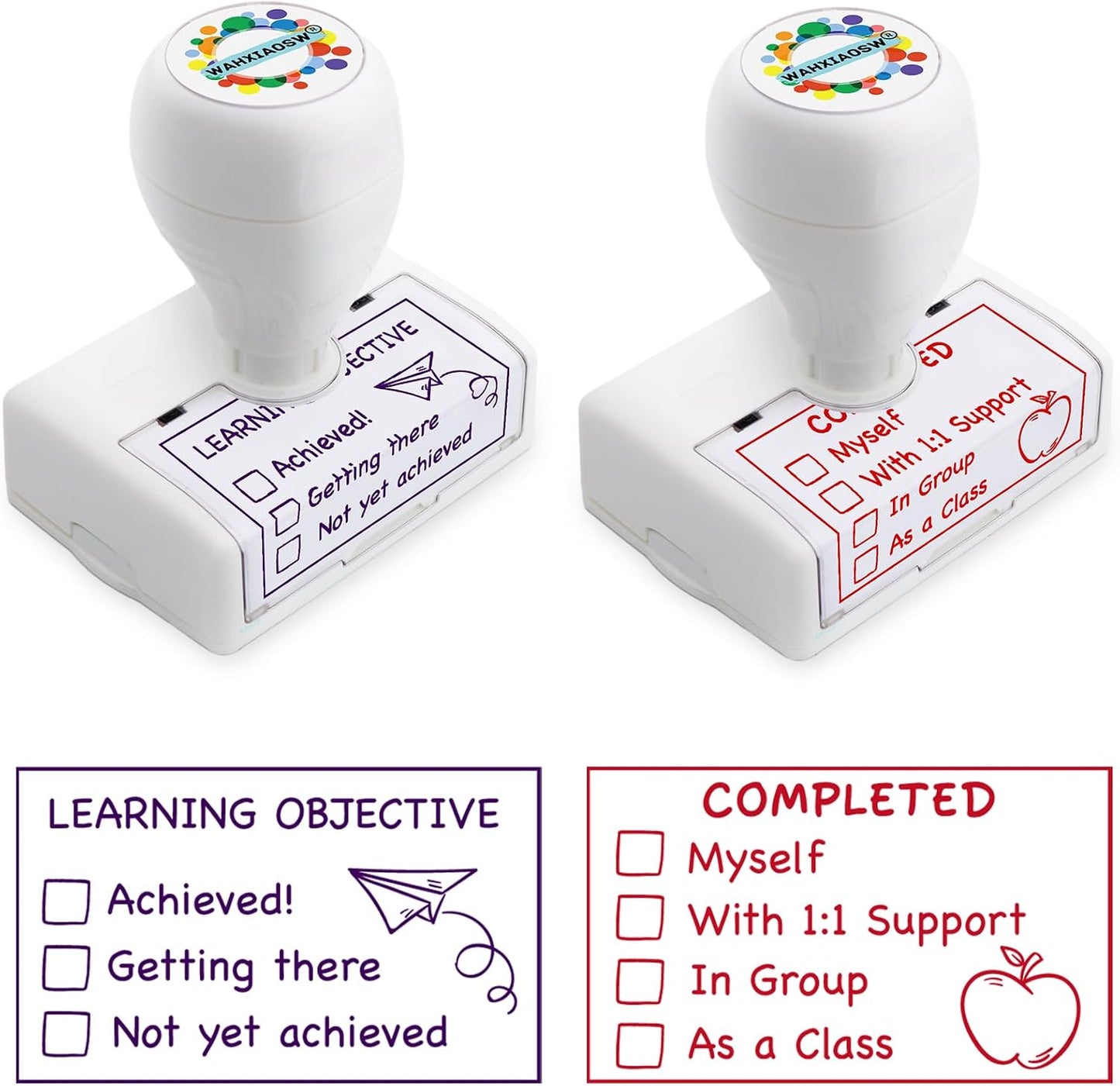 Happy Teaching Checkbox Grading Stamps - Teacher Gifts, Easy Grading, Improved Efficiency (Red+Purple)
