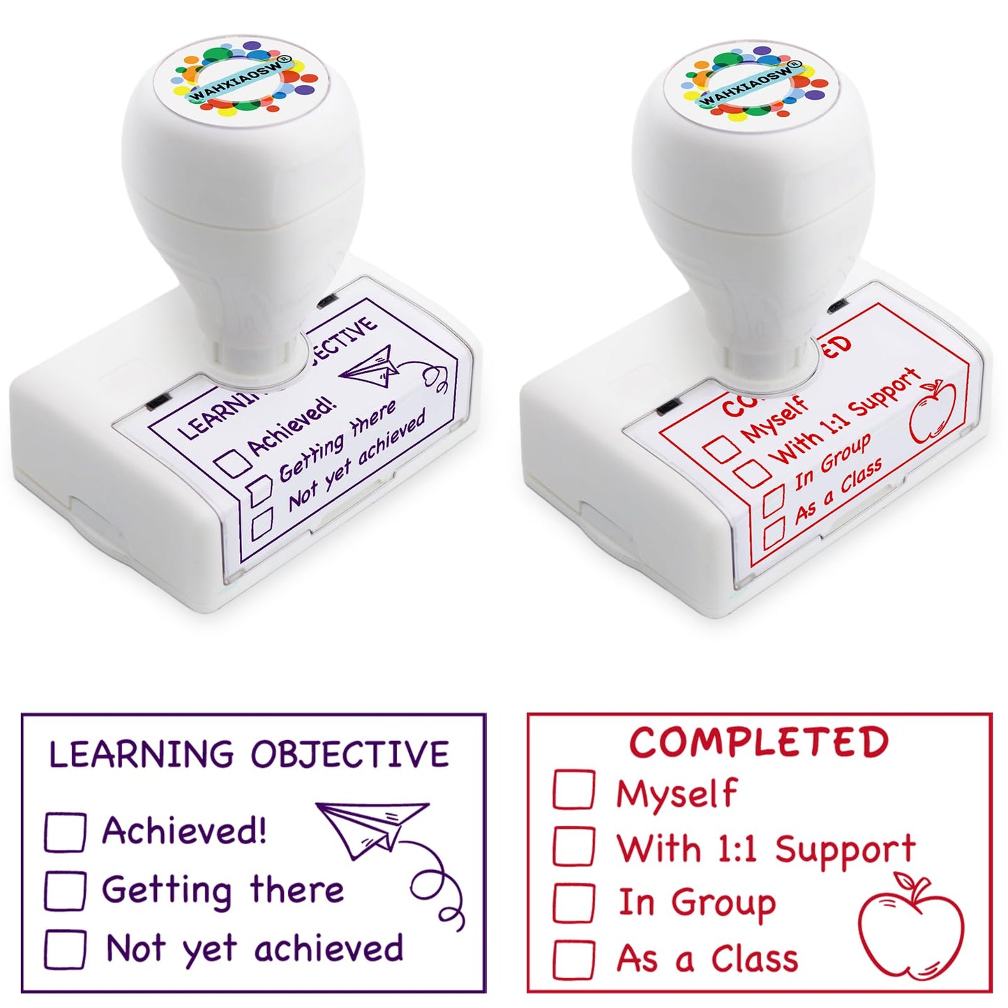 Happy Teaching Checkbox Grading Stamps - Teacher Gifts, Easy Grading, Improved Efficiency (Red+Purple)
