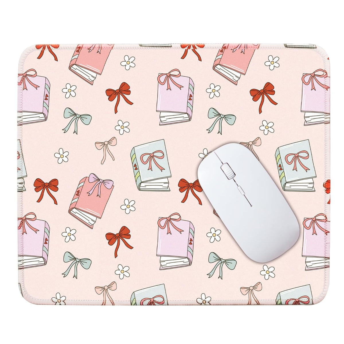 Mouse Pad for Desk with Stitched Edge, Premium Cute Washable Mouse Pads. Computer Mousepad with Non-Slip Rubber Base, Mousepads for Laptop, 9.25x7.75x0.12 inch (Pink Stripes)