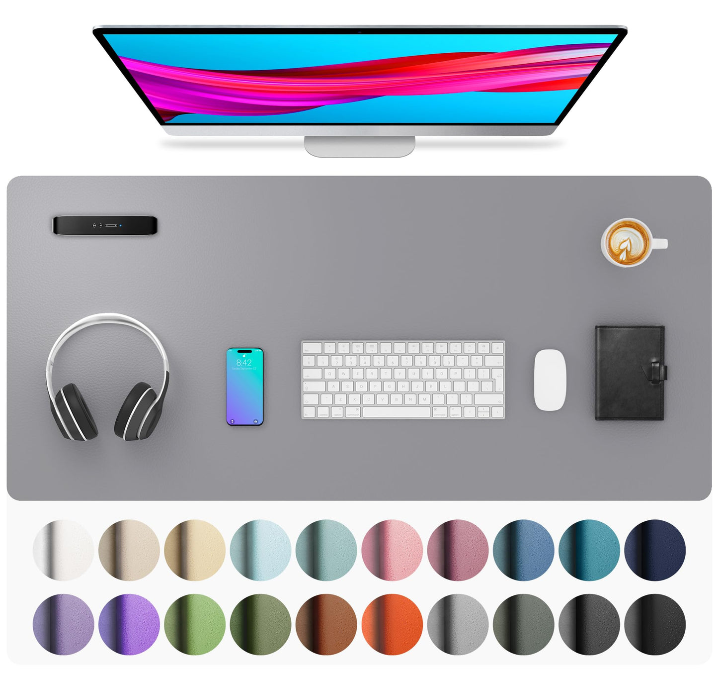 Aothia Non-Slip Waterproof PU Leather Desk Pad Protector for Mouse, Writing Desk, Office, Home, Laptop Blotter, 23.6" x 13.7", Black