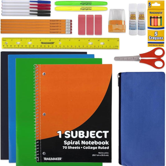 School Supplies Kit for Girls, Boys Back to School Supplies Bundle Pack 30 Piece School Supply Box Set for Kids Kindergarten, Elementary K-8 Includes Notebook, Folders, Pens, Pencils, and More