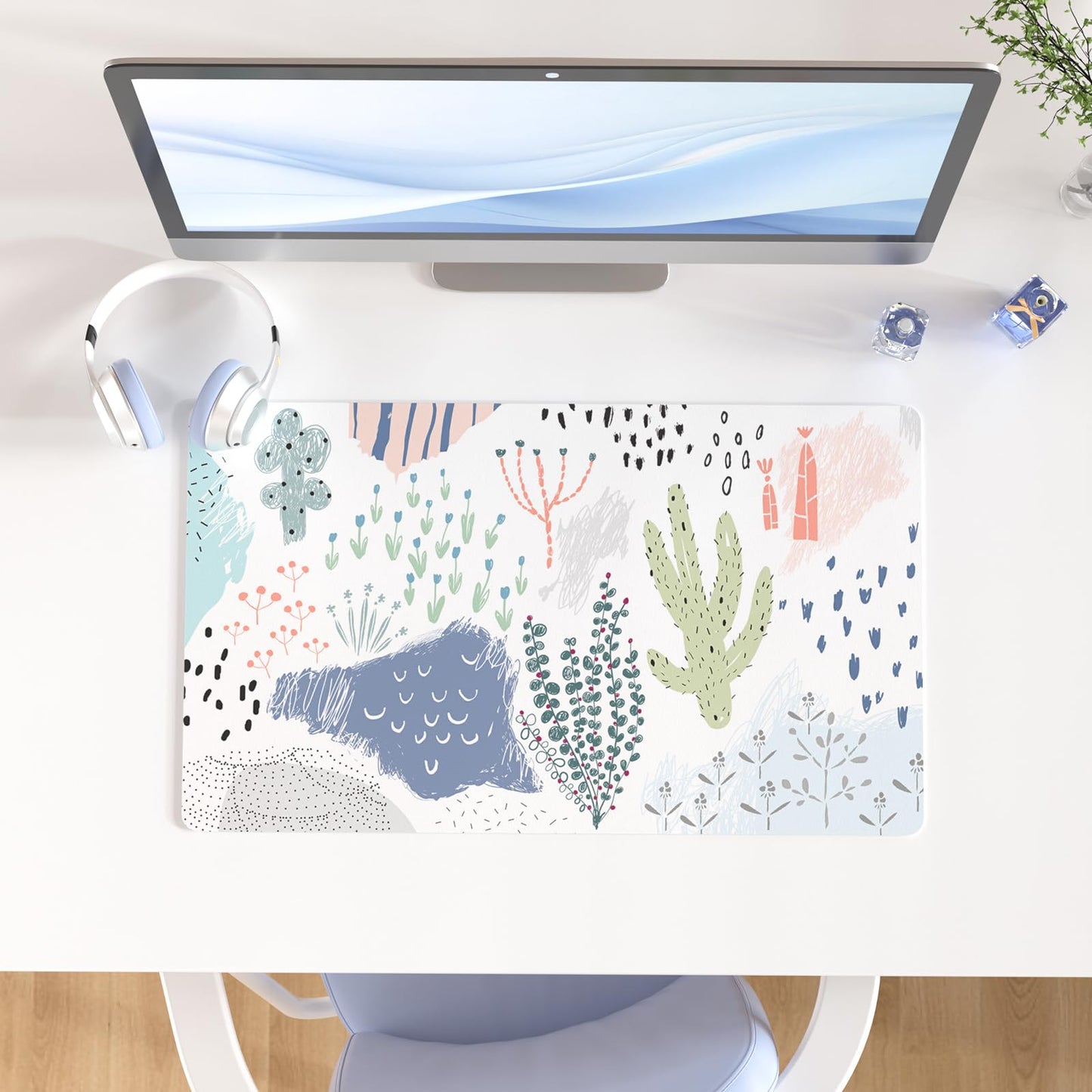 Faux Leather Large Mouse Pad, Office Desk Mat, 31.5"x15.7", Pink Floral | Desk Décor Accessories, Extended Size, Waterproof & Easy to Clean, Smooth Surface, Non Slip Desk Organization