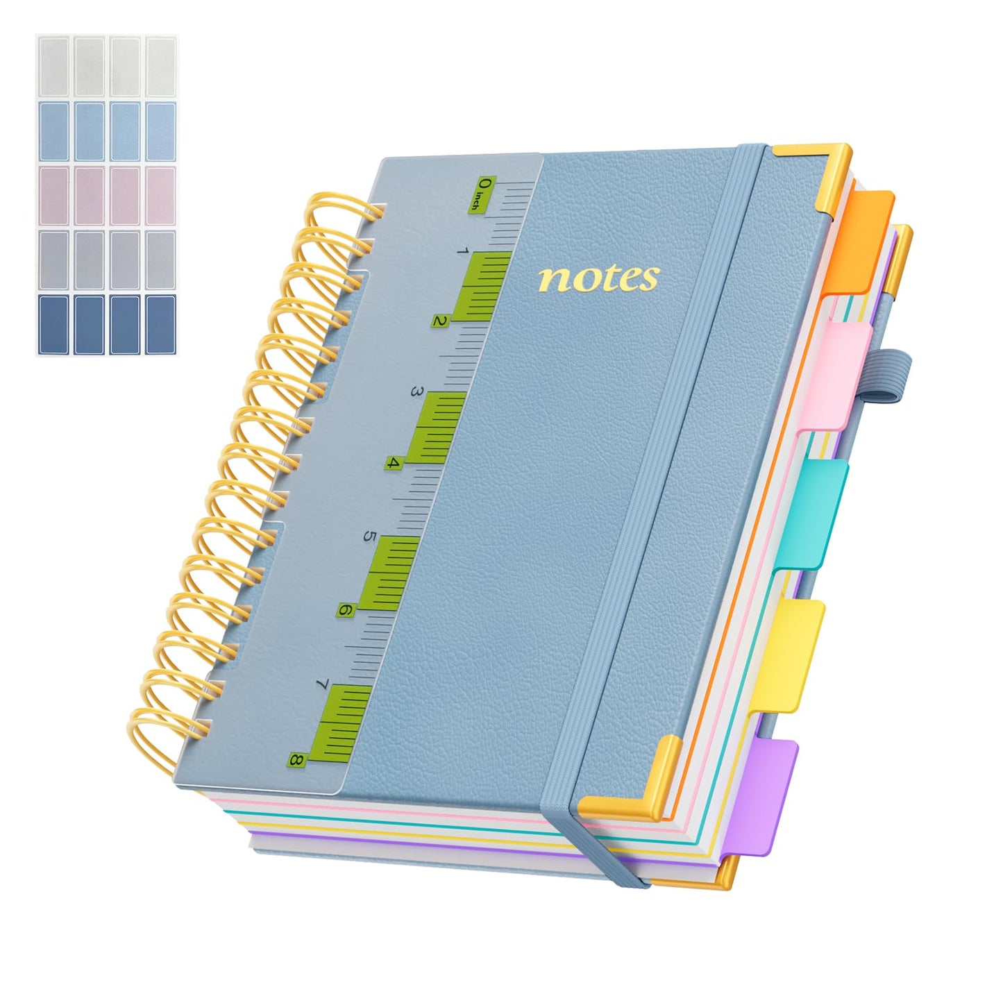 Line Hardcover Spiral Notebook with Removable Dividers Tabs & Ruler, 5 Subject Notebook College Ruled, 300 Page, Large 8"x10" B5 Notebooks for Work School, Lined Journal for Women & Men, Purple