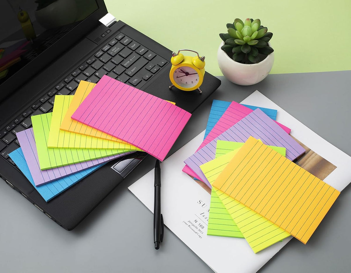 (12 Pack) Lined Sticky Notes 4x6 in,Bright Large Notepads with Lines | Ruled Stickies Super Sticking Power,Office School Memo Note Pads,Post on Windows Doors,Recyclable,Easy to Write on