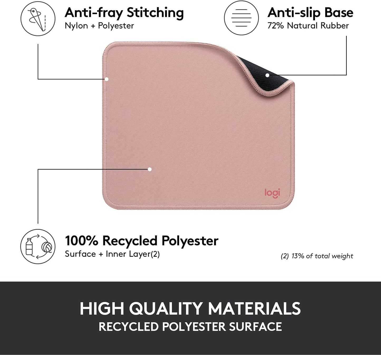 Logitech Studio Series Computer Mouse Pad - Darker Rose | Anti-slip rubber base, easy gliding surface, durable materials, portable design, for computers