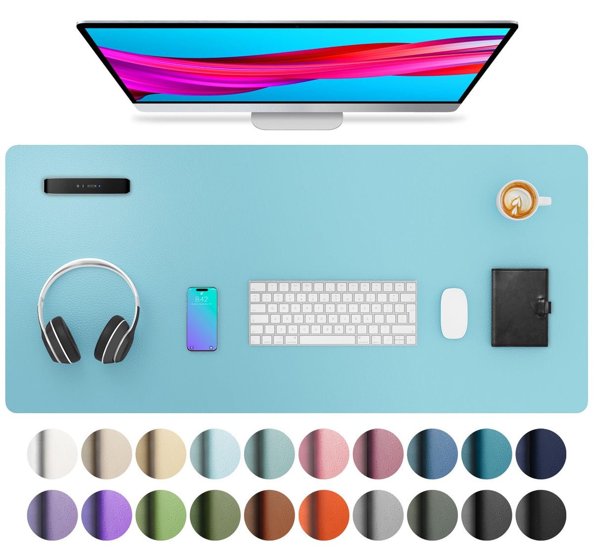 Aothia Non-Slip Waterproof PU Leather Desk Pad Protector for Mouse, Writing Desk, Office, Home, Laptop Blotter, 23.6" x 13.7", Black