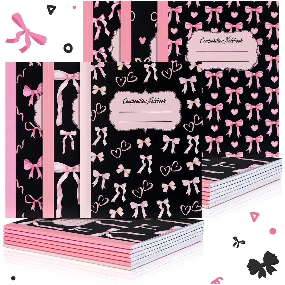 Fullhawl 6 Pack Pink Composition Notebook College Ruled | Back to School Supplies 110 Pages Note Taking, 9-3/4 x 7-1/2"Inch Size, Preppy Aesthetic Design, Cute Journal Office Use