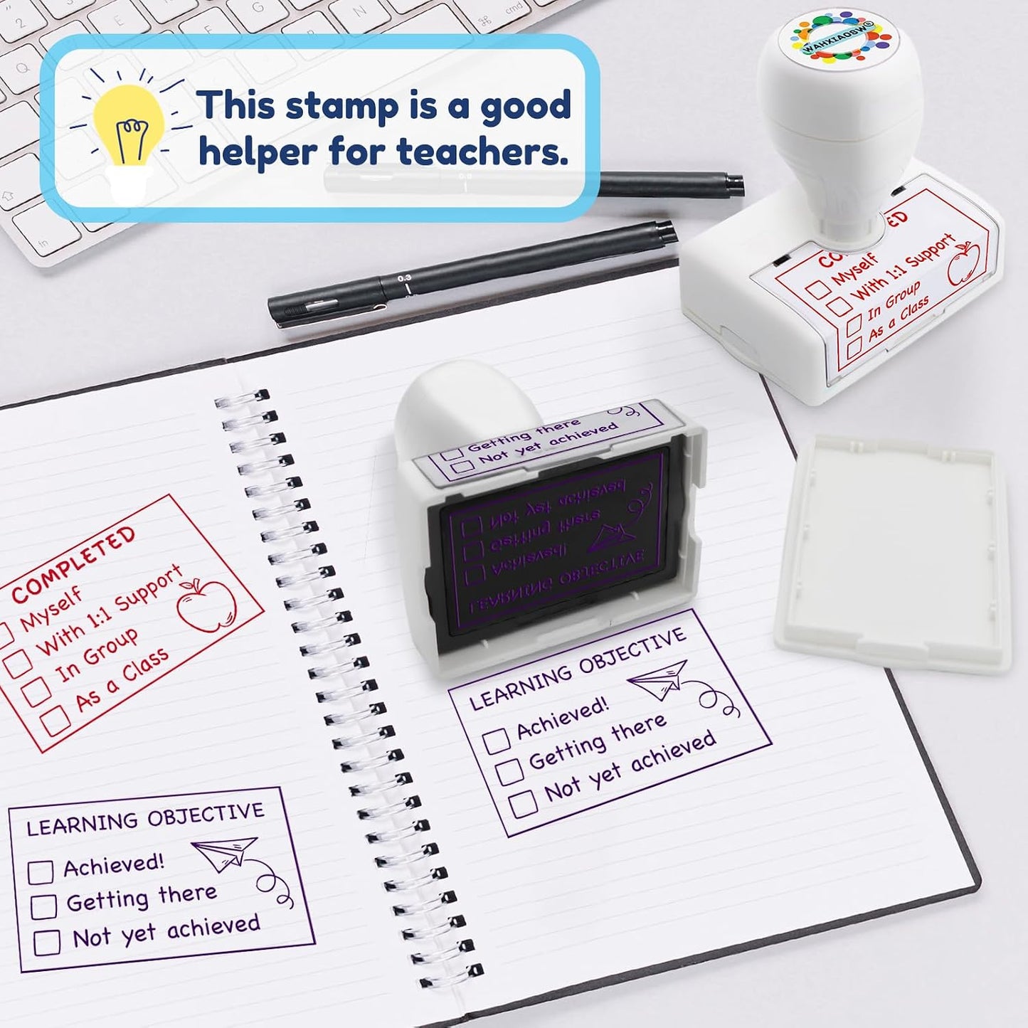 Happy Teaching Checkbox Grading Stamps - Teacher Gifts, Easy Grading, Improved Efficiency (Red+Purple)