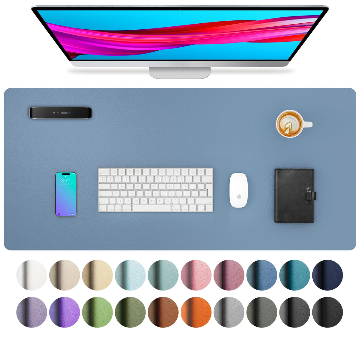 Aothia Non-Slip Waterproof PU Leather Desk Pad Protector for Mouse, Writing Desk, Office, Home, Laptop Blotter, 23.6" x 13.7", Black