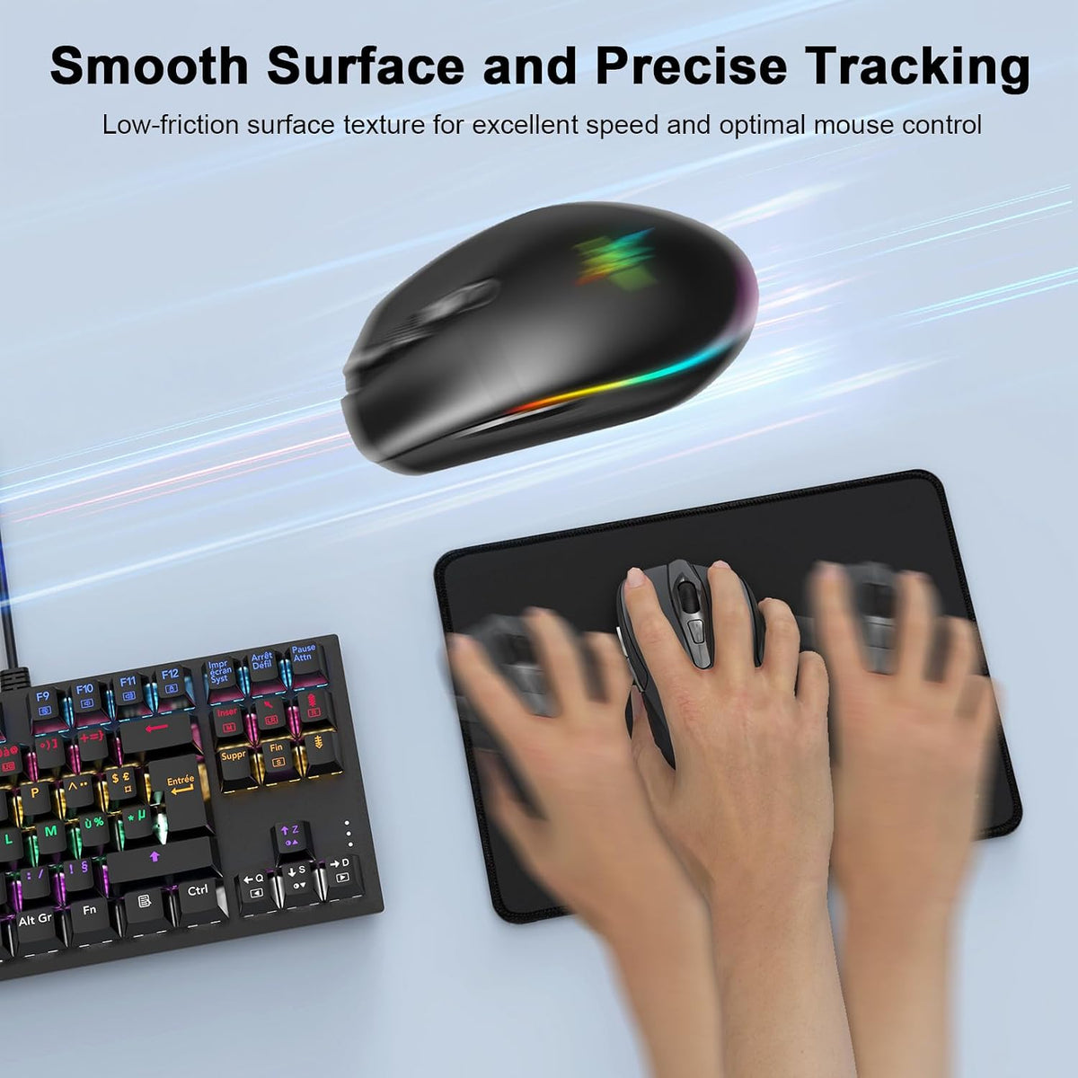 TECKNET 4 Pack Mouse Pad with Durable Anti-fray Stitching, Small Mousepad | Anti-slip Rubber Base, Ultra-smooth Surface, Waterproof Material, Gaming Mouse Mat for Laser and Optical Mice, Black