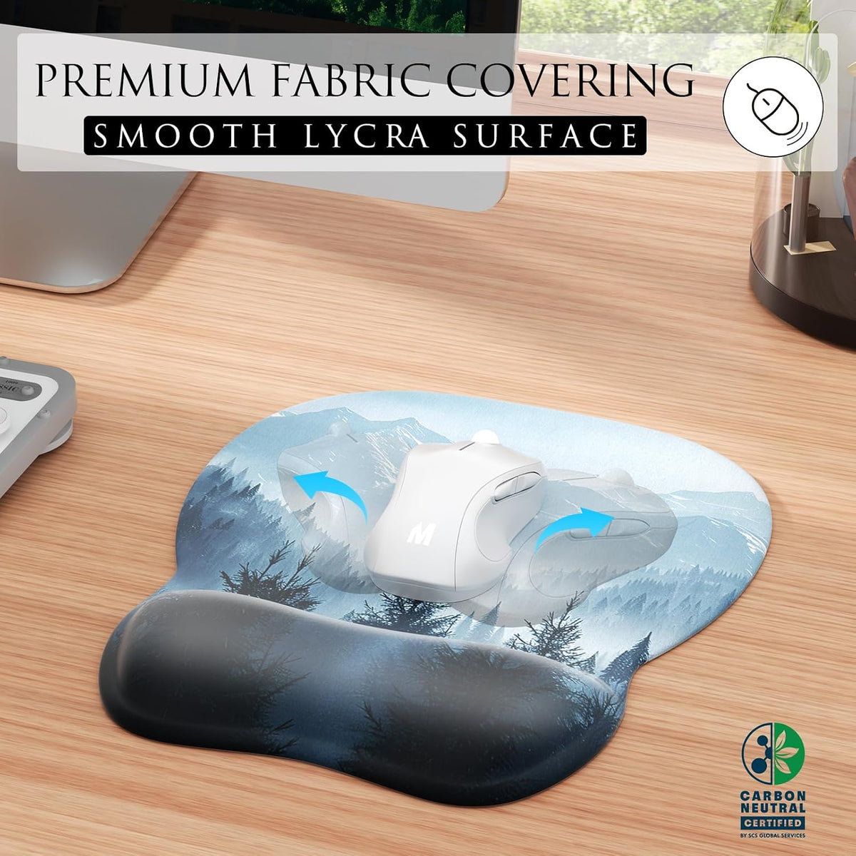 MROCO Ergonomic Mouse Pad with Gel Wrist Rest, 9.4 x 8.1 in, Cloud Forest | Ergonomic Shape Design, Multiple Pattern Options, Gel Wrist Comfort, Smooth Lycra Surface, Non-Slip PU Base