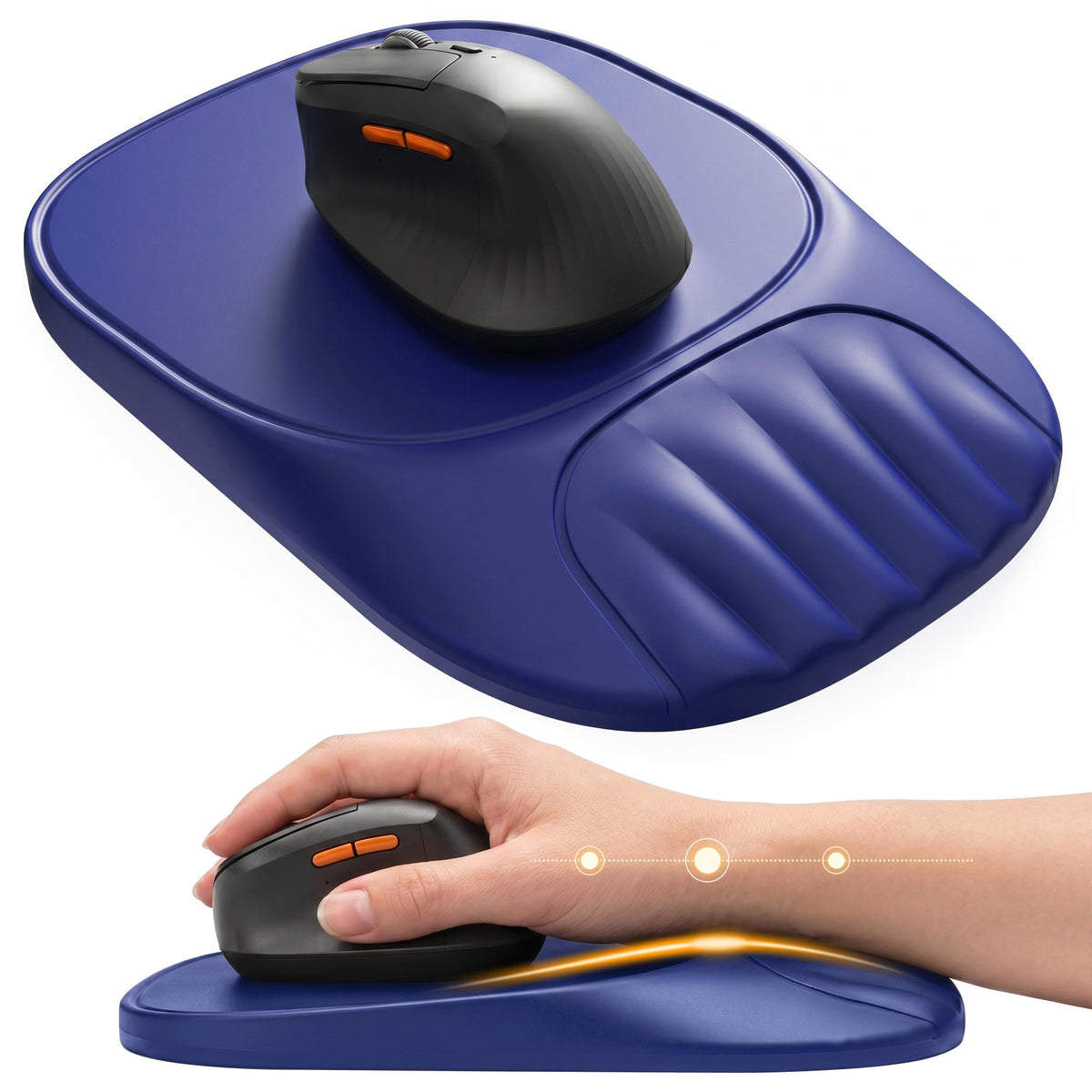 Ergonomic Mouse Pad with Wrist Rest, Sloped Memory Foam Mousepad with Wrist Support, Cooling Channels, Non-Slip Base, Smooth Lycra Surface for Office, Gaming & Home Desk (Black)