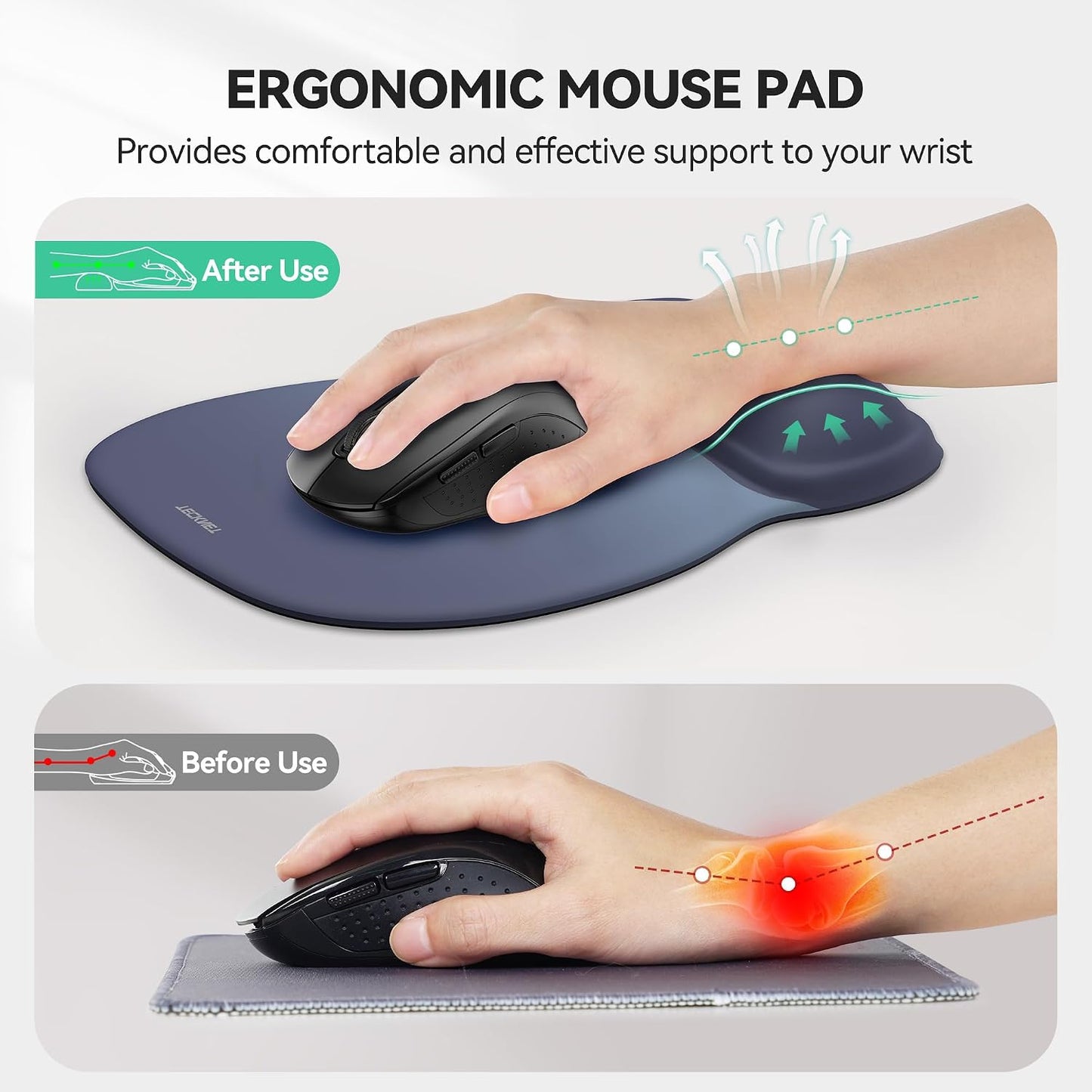 TECKNET Gel Ergonomic Mouse Pad with Wrist Rest, Non-Slip PU Base, Gradient | Comfortable Gel Cushion, Pain Relief, Smooth and Waterproof Surface, Mouse Pad with Wrist Rest for Office, Gaming and Study