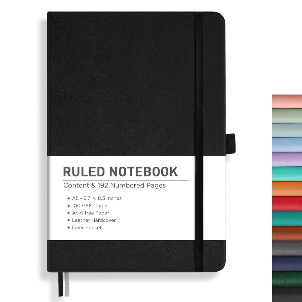 RETTACY Graph Grid Paper Notebook, 192 Pages, A5 Size (5.7'' x 8.3'') | 5 Squares per Inch, Leather Hardcover, 100 GSM Thick Paper, for School, Students, Math, Engineering (Light Green)