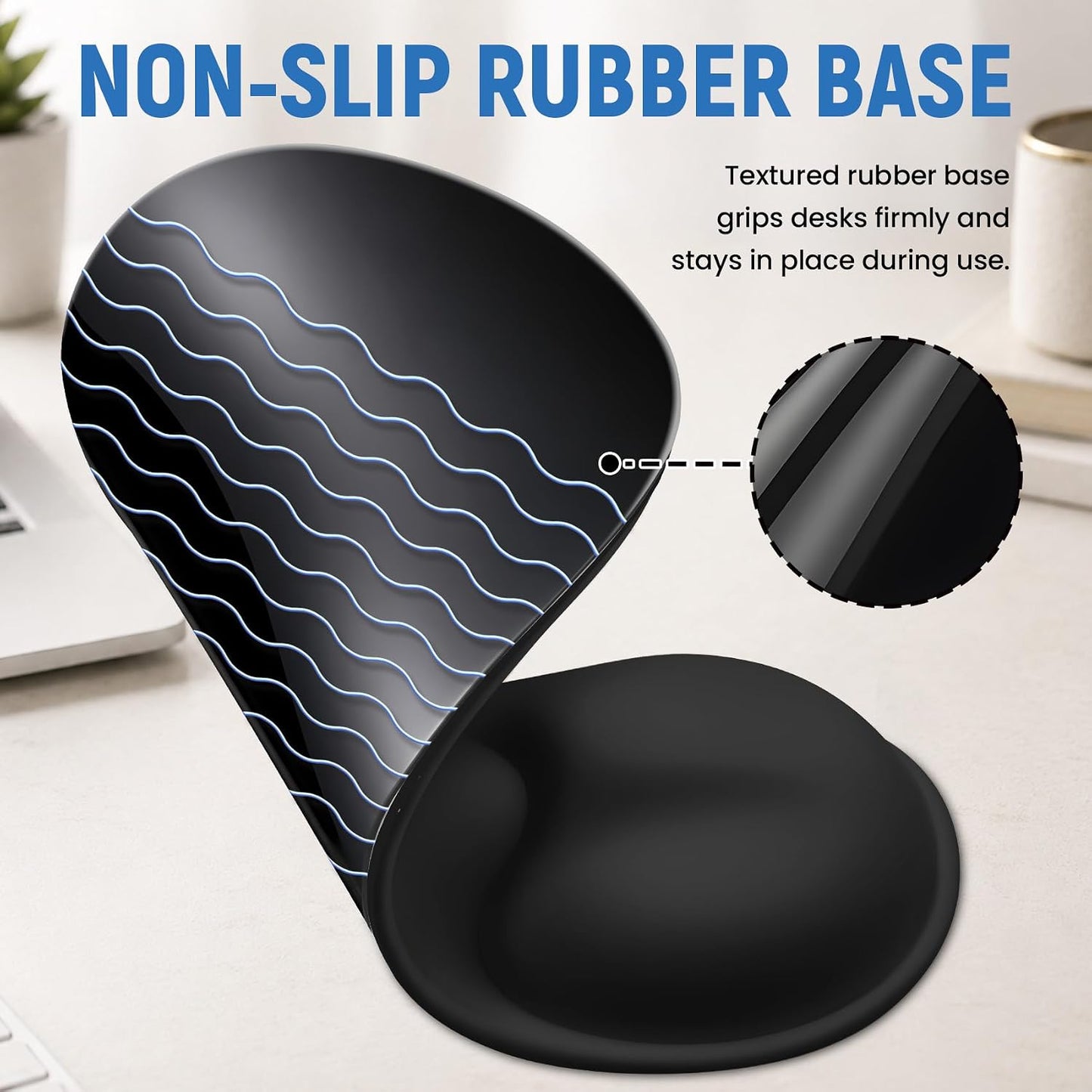 Ergonomic Mouse Pad with Wrist Rest, Gel Wrist Support, Black | 10.2 x 7.6 in Mouse Pad with Smooth Fabric Surface and Non-Slip Rubber Base for Office, Home, Study, and Gaming