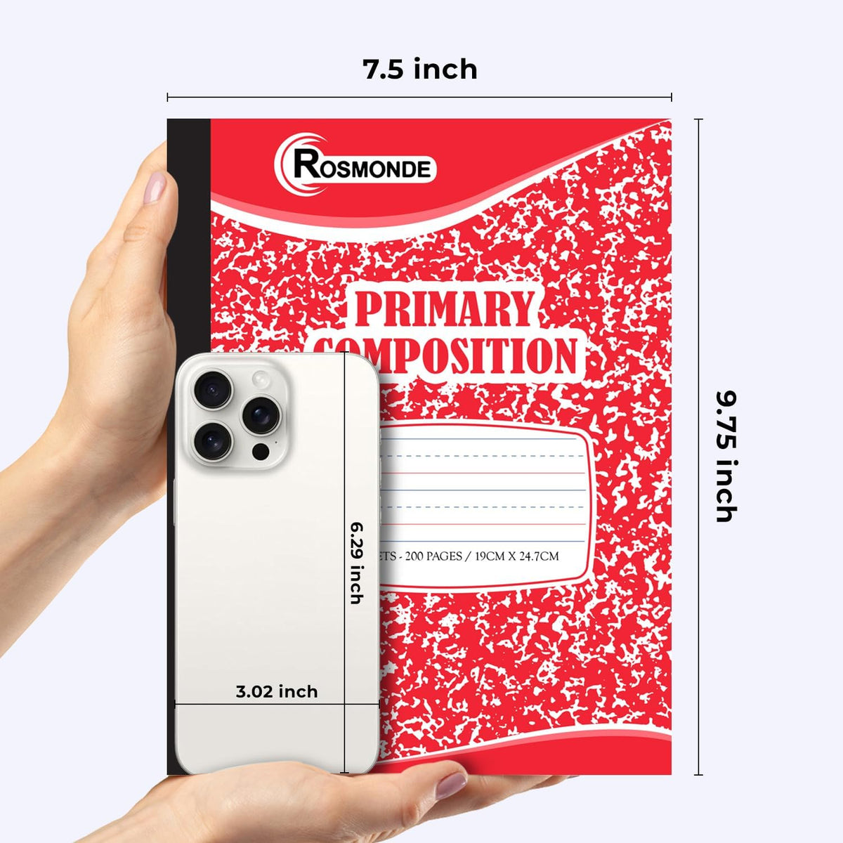 5 Pack Composition Notebooks Primary Ruled, Color Marble Notebooks | Writing Dotted Lined, Grades K-2 Writing Workbook, 200 Pages (100 Sheets), 9-3/4" x 7-1/2", Sewn Binding, Hardcover Notebooks