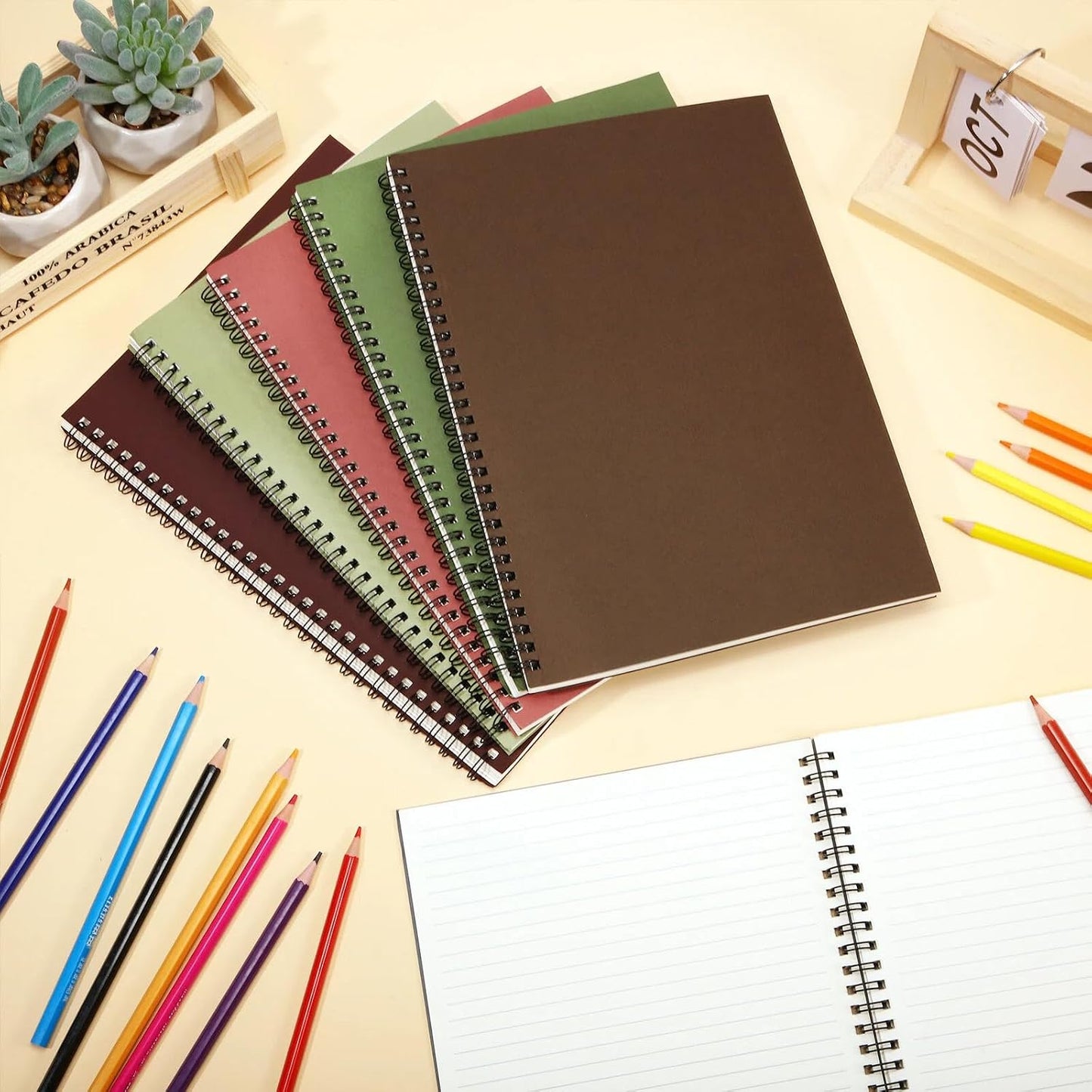 6 Pack Spiral Notebook 10.5x7.45 Notebook,Fresh,Morandi | B5 Spiral College Ruled Notebook,140 Page Journal, Writing Kraft Cover Lined Notepad for Office School Journaling
