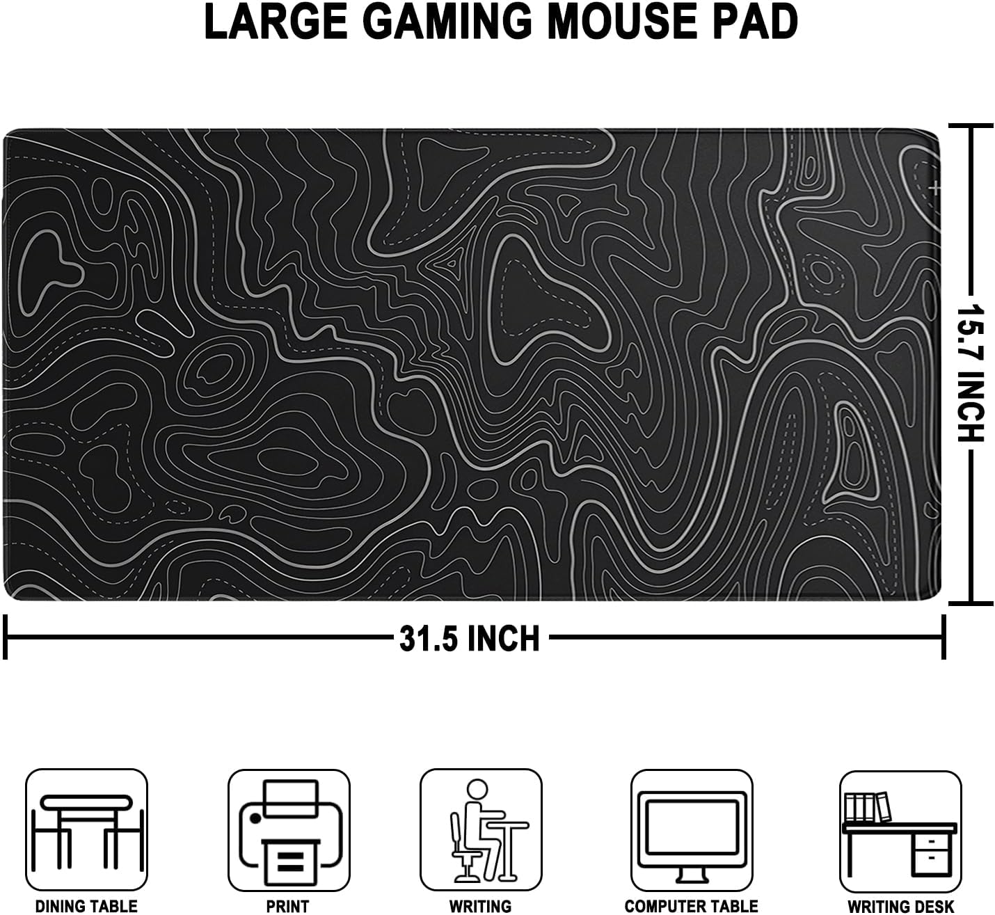 Large Gaming Mouse Pad, Waterproof Extra Large Mousepad with Stitched Edges | Mouse Pad Gaming, 31.5" x 15.7" Non-Slip Rubber Base Office Extended Big Long Keyboard Pad for Office Gamer Home XXL