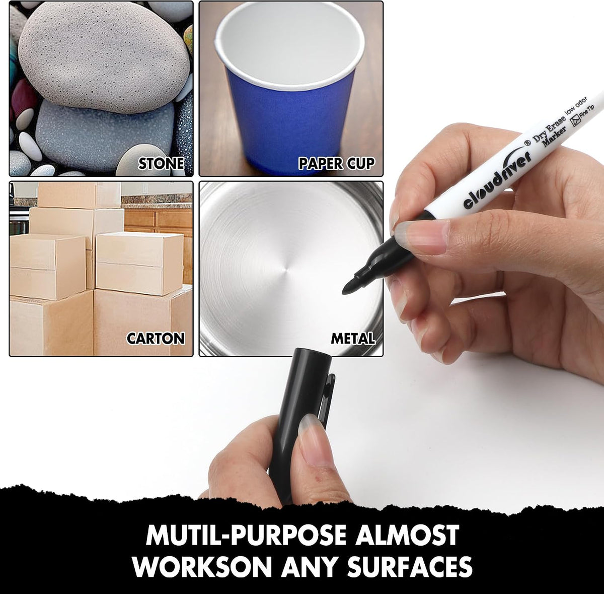 cloudriver Fine Tip Dry Erase Markers Black, 60 Pack Black Whiteboard Markers Bulk, Low-Odor, Ideal For School Office Home Use