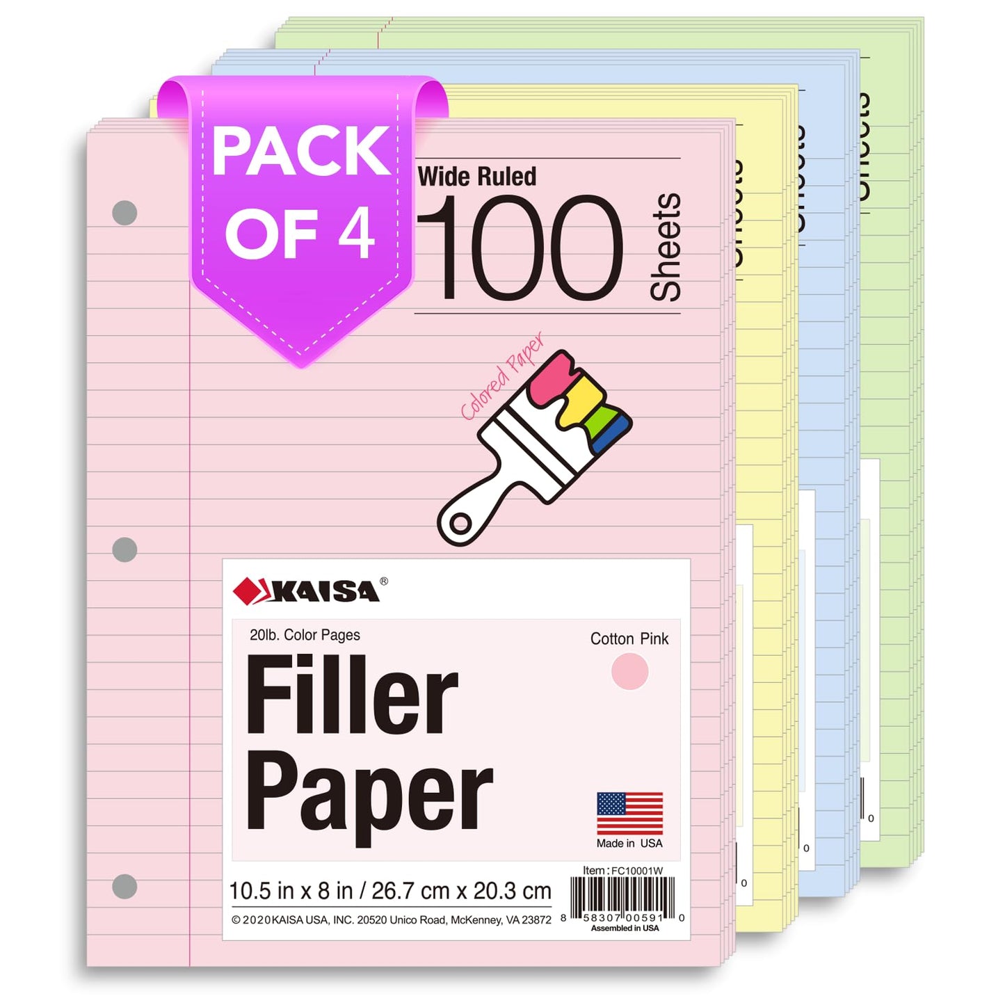 Kaisa Graph Paper Filler Paper USA-Made Bulk Wholesale Available 3 Pack 4x4 Quad Rule 3-Hole Punched Loose Leaf Paper 8x10.5 Filler Paper for 3-Ring Binder, 150 Sheets/Pack