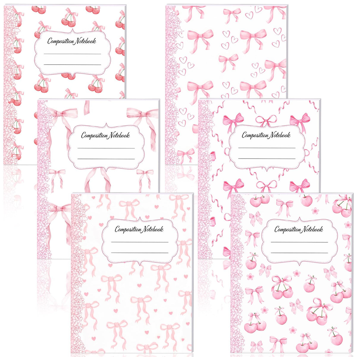 Fullhawl 6 Pack Pink Composition Notebook College Ruled | Back to School Supplies 110 Pages Note Taking, 9-3/4 x 7-1/2"Inch Size, Preppy Aesthetic Design, Cute Journal Office Use