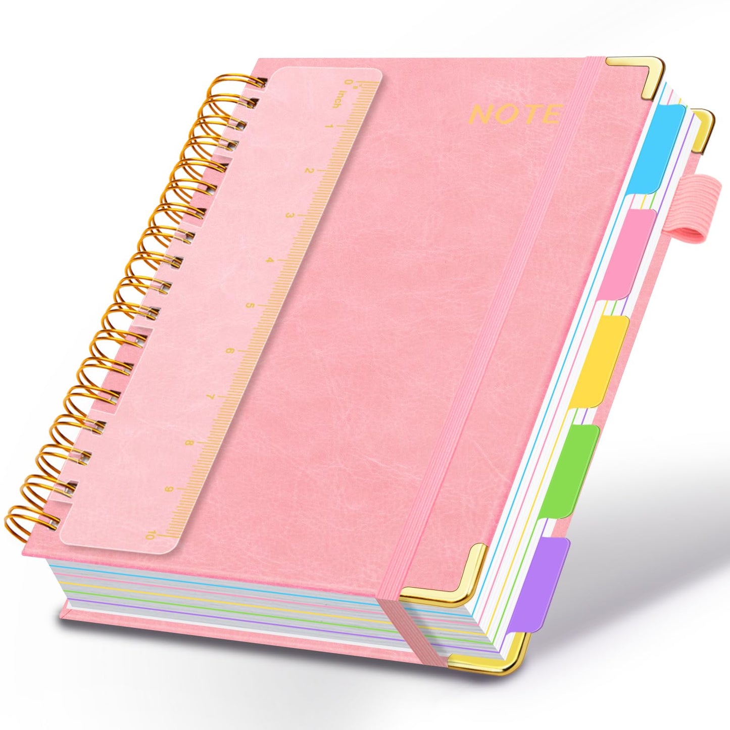 Hardcover Spiral Notebooks for Work 8''x 10'', 300 Pages 5 Subject Notebook with Dividers & Tabs, B5 Spiral Journal for Women, College Ruled Notebooks for School Note-Taking (Rose Purple)