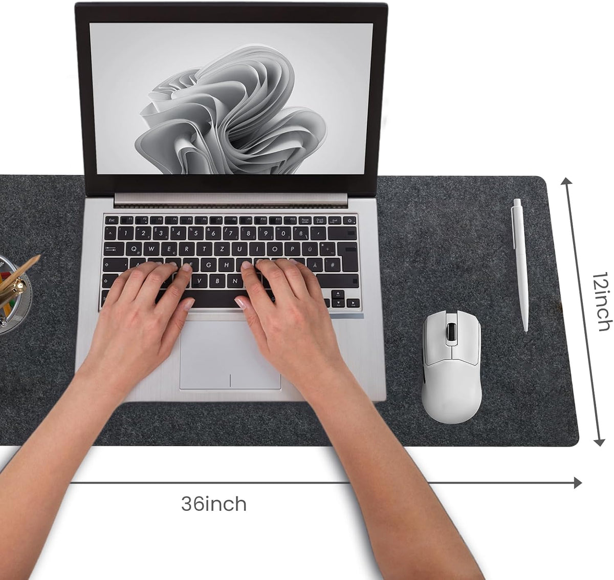 DAWNTREES Felt Desk Mat, Computer Mat for Desk, Dark Gray (36x12Inches) | Non-Slip Large Felt Mouse Pad and Keyboard Mat, Felt Desk Pad for Office and Home, Desktop Protection