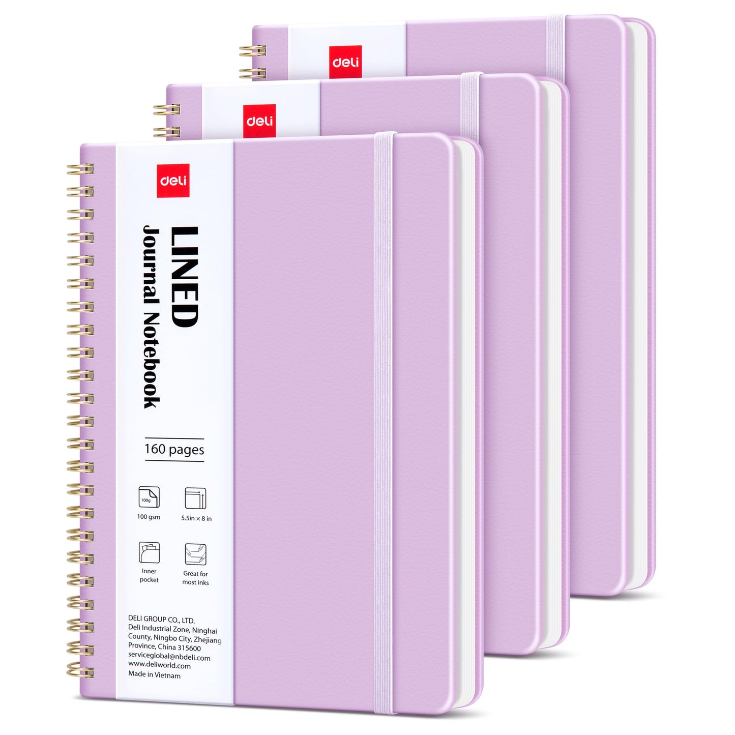 deli 3 Pack Lined Spiral Journal Notebook, 160 Pages, A5 (5.5"x8") Hardcover Writing Notebook, College Ruled Spiral Bound Journal for Women & Men - Perfect for Work, School, Office & Note Taking