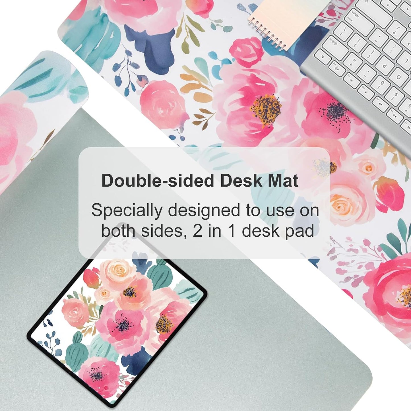 Faux Leather Large Mouse Pad, Office Desk Mat, 31.5"x15.7", Pink Floral | Desk Décor Accessories, Extended Size, Waterproof & Easy to Clean, Smooth Surface, Non Slip Desk Organization